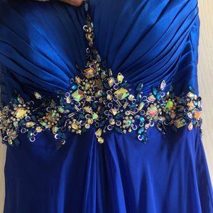 Blue, Floor Length, Strapless Dress